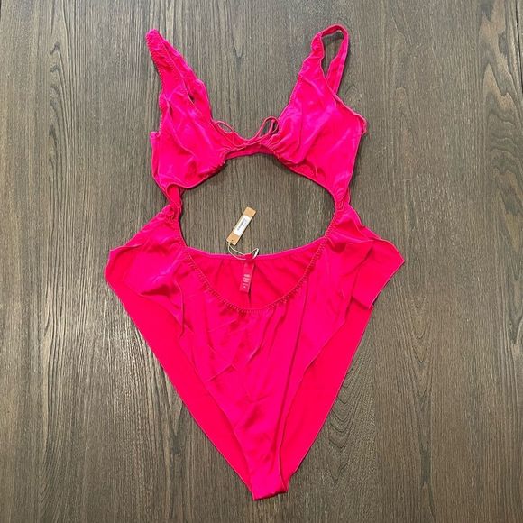 SKIMS Other - NWT Skims Woven Shine Tie Front Teddy Raspberry - Size XL